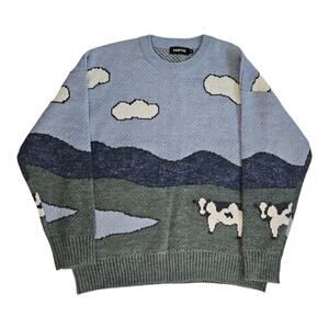Vamtac Vintage Oversize Knitted Grassland Print Pullover Sweater Mens Size Small